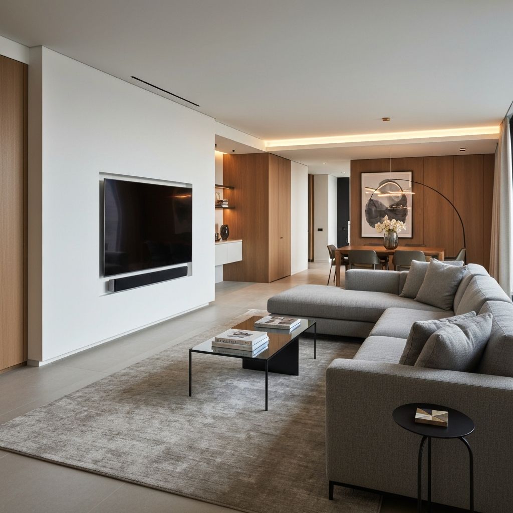 Modern living room with professionally mounted TV